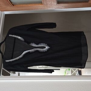 Chic Black Sheer Tunic with Siliver/Gray Detailing